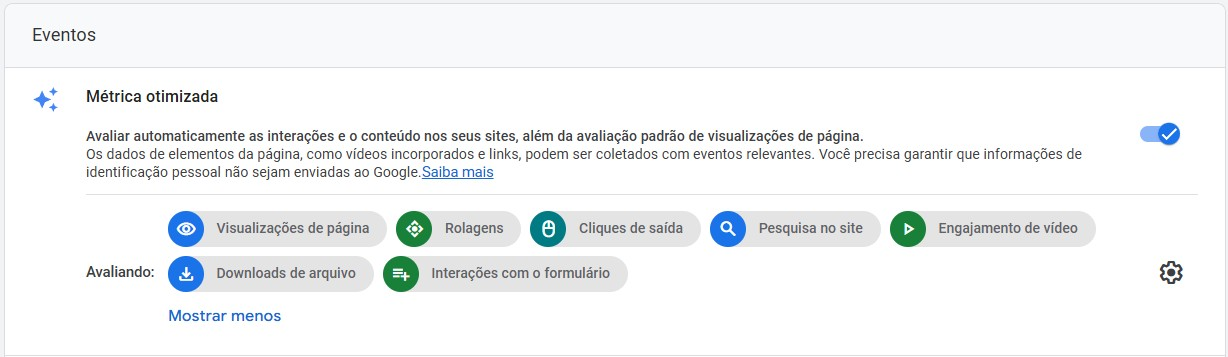 Opções de medições otimizadas no GA4