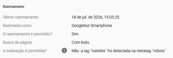Relatório de rastreamento de página bloqueada pelo noindex no Google Search Console