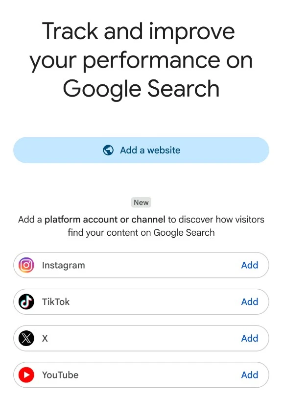 Adicionar propriedades de redes sociais ao search console